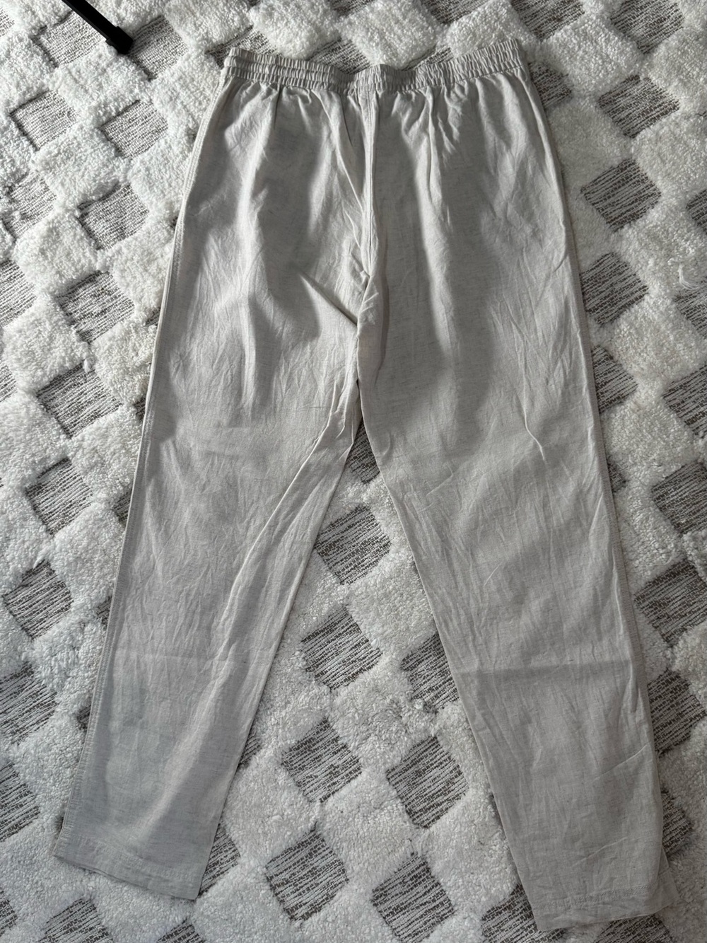 H&M Blend Linen Cotton Pull On Pants Oatmeal Beige Drawstring Women’s Medium - Picture 3 of 5